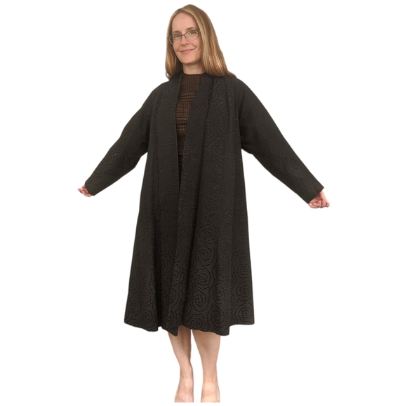 Black Open Front Coat Vintage Swing Jacket 50s Midcentury M - Picture 5 of 10